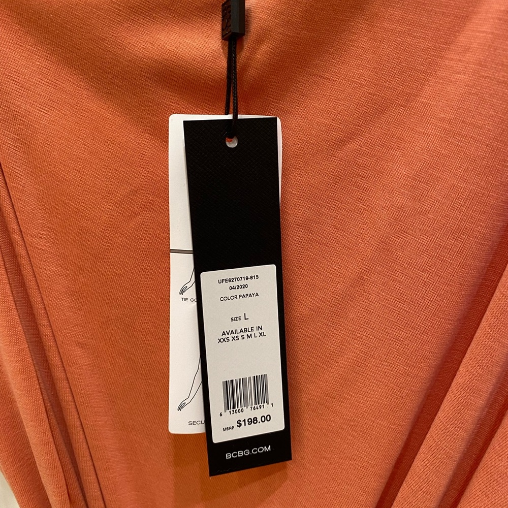 BCBG ASYMMETRICAL SHOULDER PEACH DRESS L - Picture 2 of 3